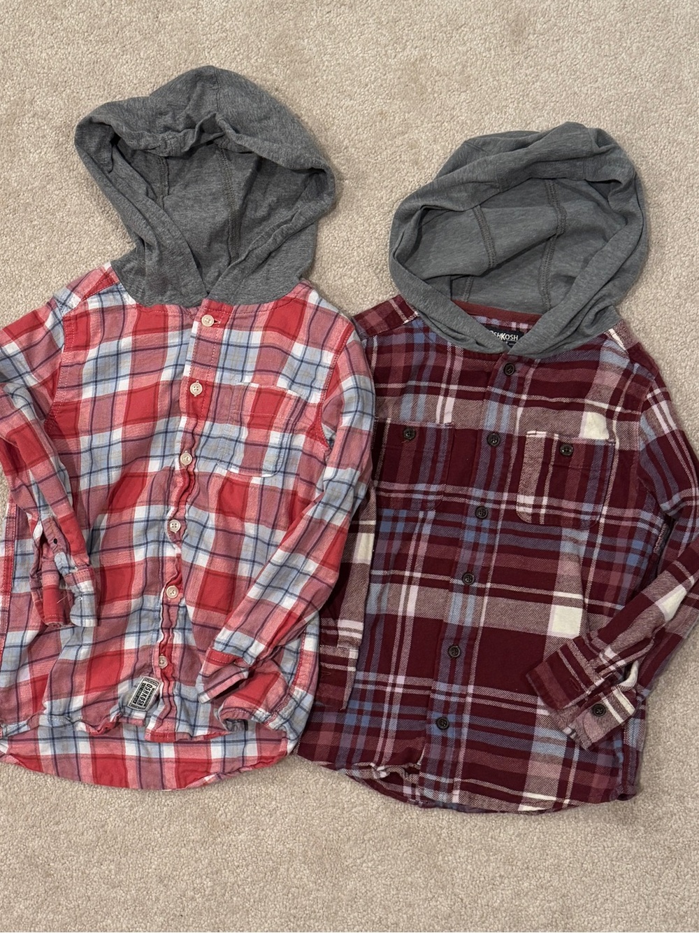 Oshkosh Kids' Plaid Hooded Shirt - Red and Maroon, Boys size 7/7A